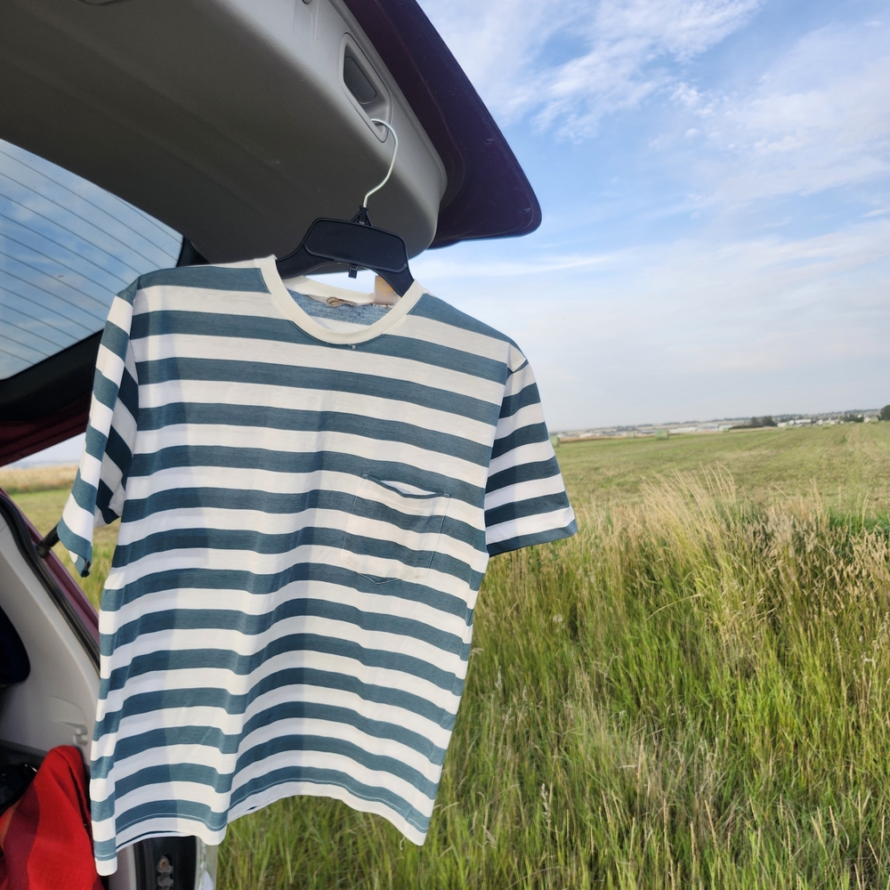 Vintage Single Stitch Striped Green and White T-Shirt
